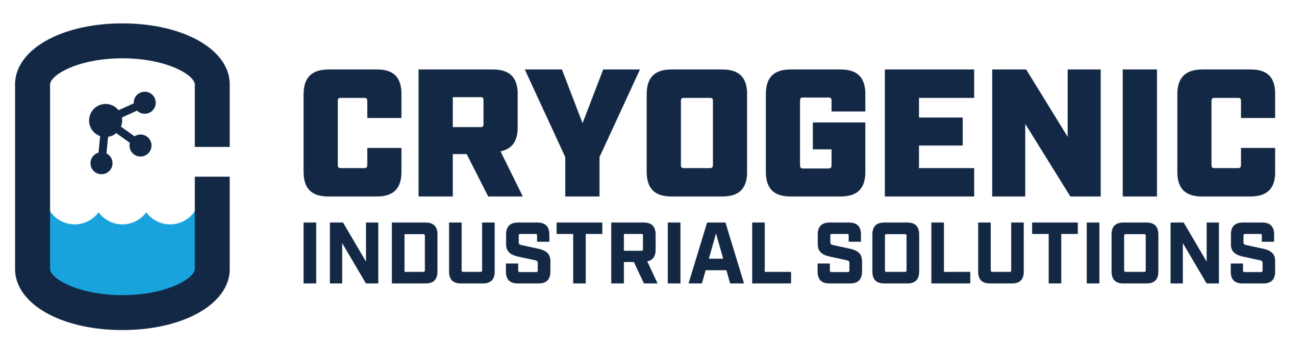 A Cryogenic Industrial Solutions logo with a stylized blue icon and bold dark lettering on a black background.